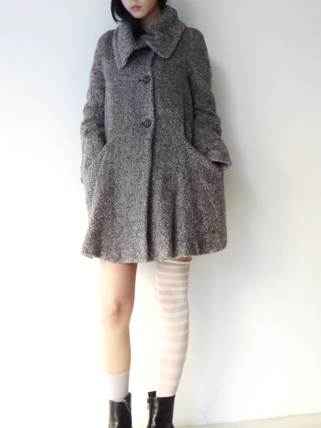 MINE high neck flare coat / brown grey 상품이미지7