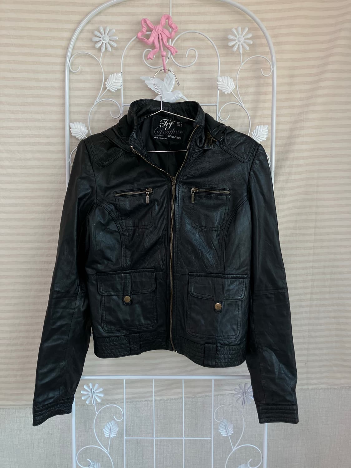 빈티지 블랙 후드 레더 자켓 y2k 스트릿 갸루 펑키 일본빈티지O-554 상품이미지1