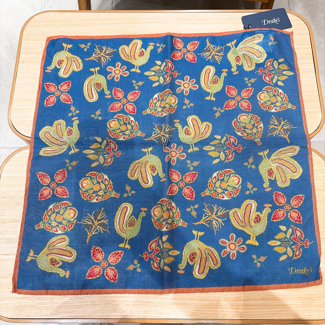 (정품/새상품) 드레익스 체인 스티치 피콕 울 실크 포켓스퀘어 상품이미지1