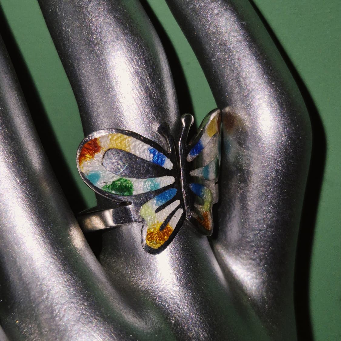 70s 멕시코 실버 925 칠보 빅 나비 반지 상품이미지5