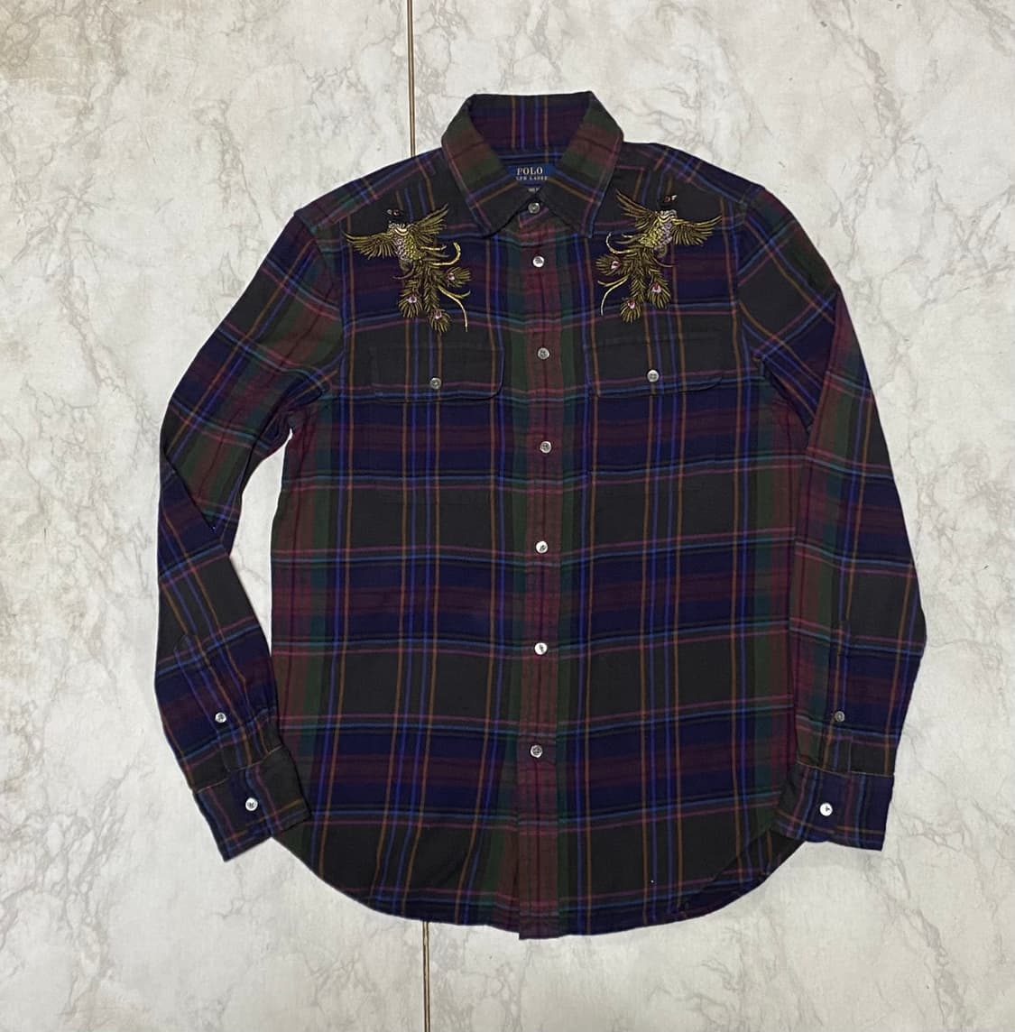폴로 체크 봉황 자수 셔츠 사이즈 90 상품이미지1