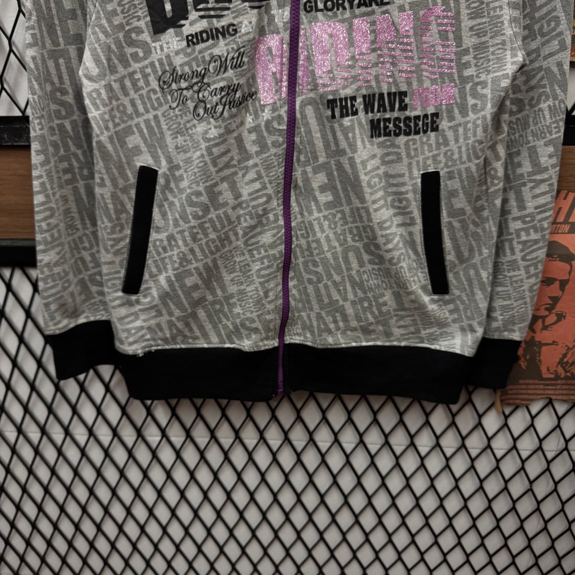 00s JPN VINTAGE 후드 집업 전후면 프린팅 포인트 그레이 상품이미지4