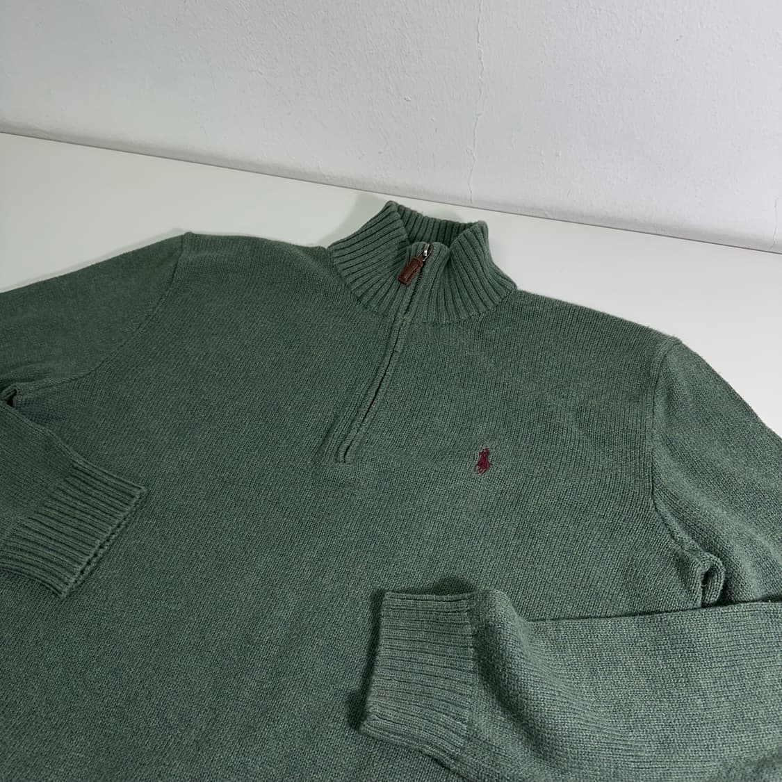 95-100 폴로 랄프로렌 녹차 면 반집업니트 상품이미지1