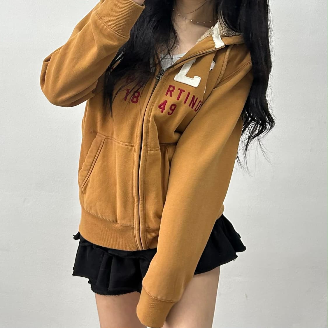 후아유 y2k 러블리힙 스웻 양털 후드집업 희귀져지(L) 상품이미지3