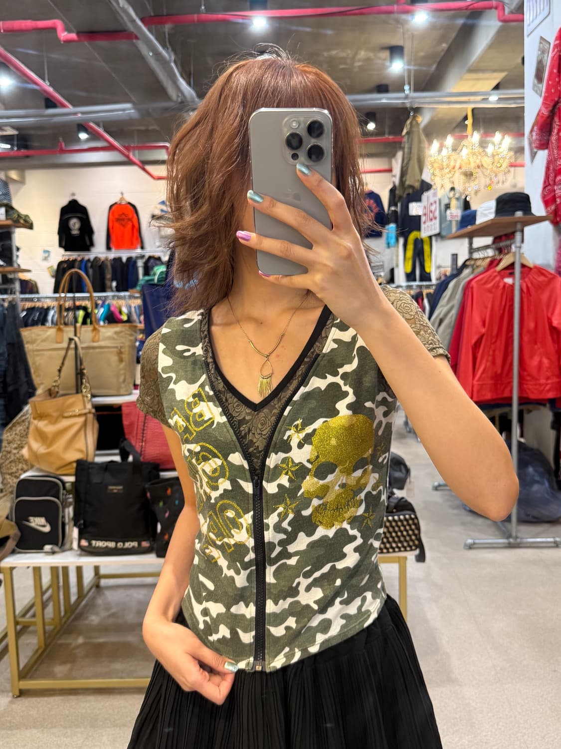 빈티지 시스루 카모 프린팅 숏 반팔 티셔츠 상품이미지4