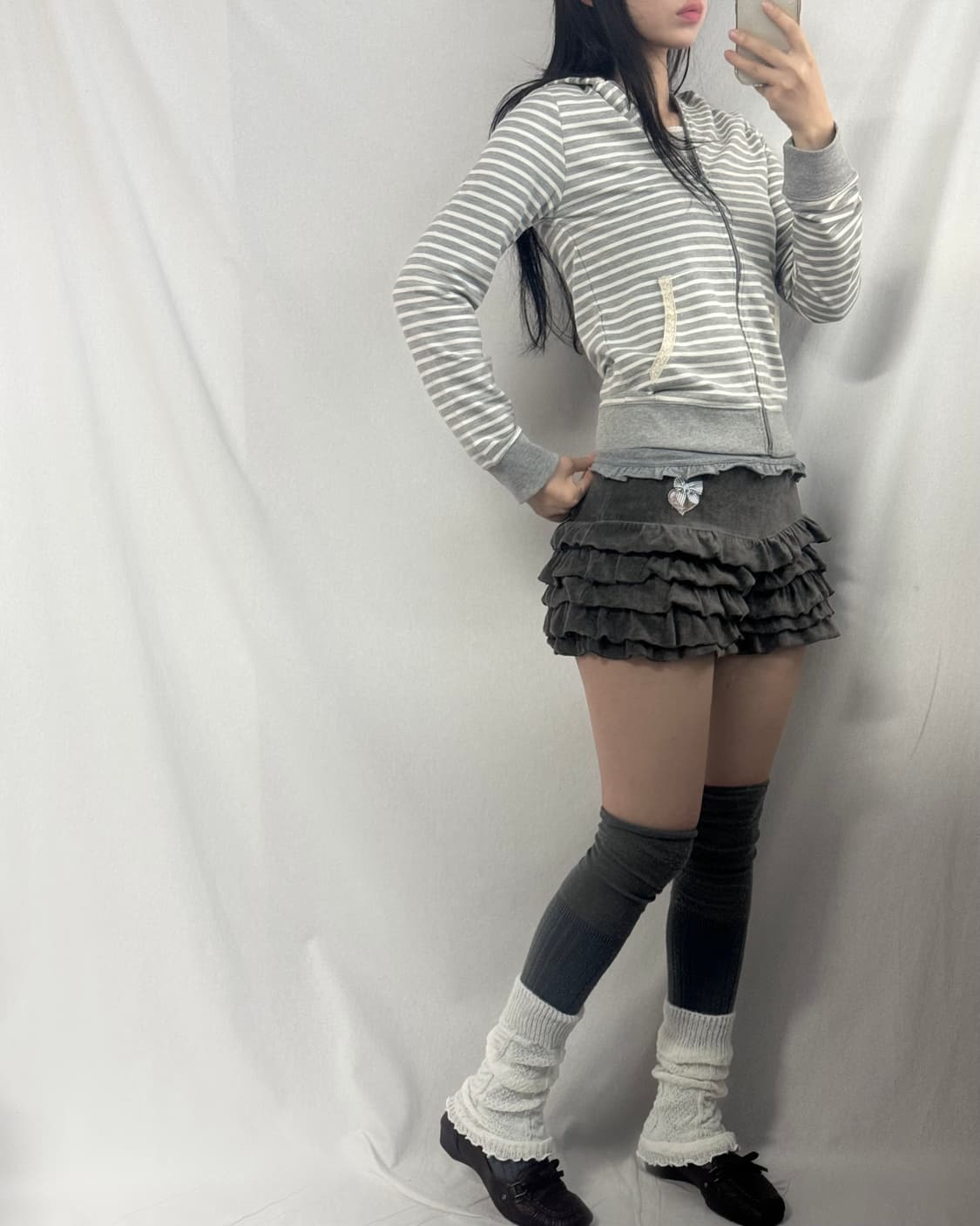 레이스 디테일 후드 집업 프릴 스커트 3pcs SET 상품이미지3