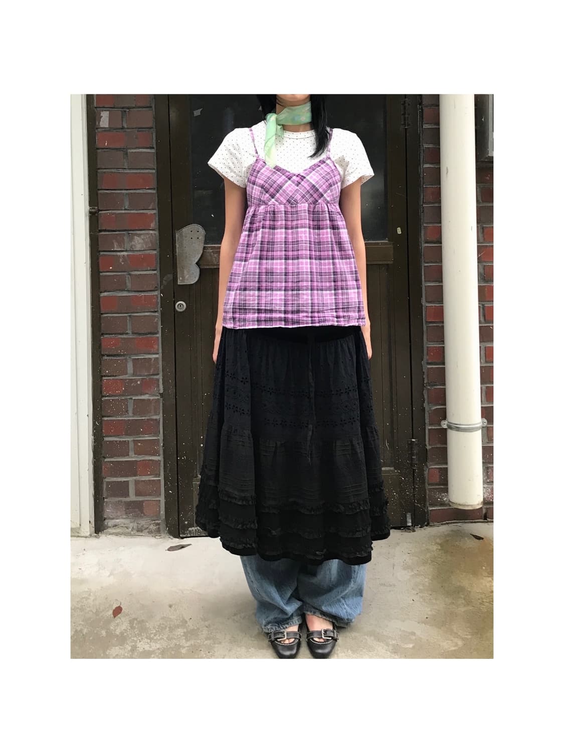 일본빈티지 핑크 체크 슬리브리스 상품이미지1