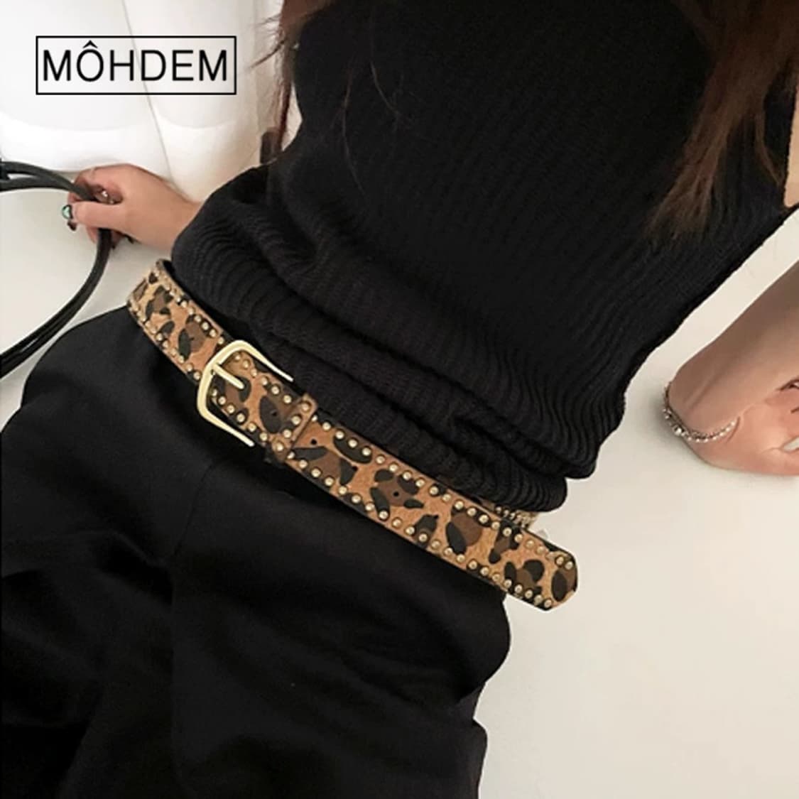 [Unisex] 레오파드 스터드 호피 송치털 벨트 상품이미지1