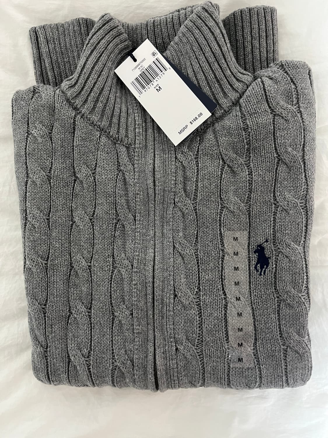 폴로 꽈배기 니트 풀집업 그레이 M 상품이미지3