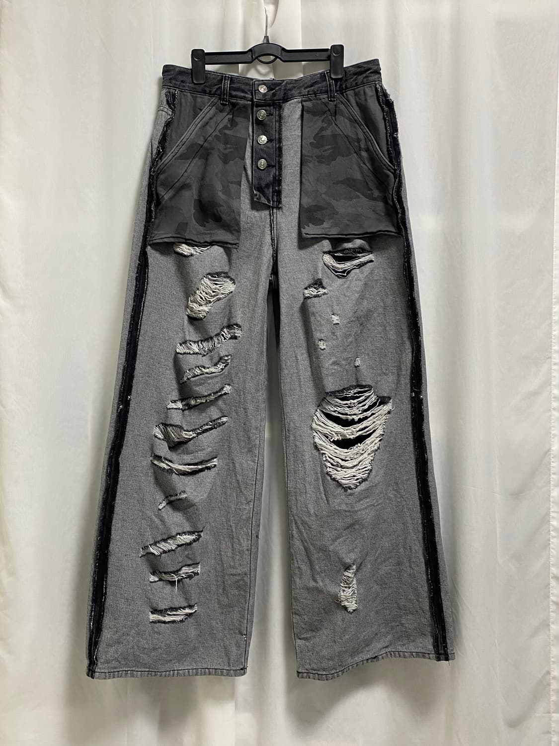 찢청 흑청 카모 아웃포켓 그런지 와이드 데님 상품이미지5