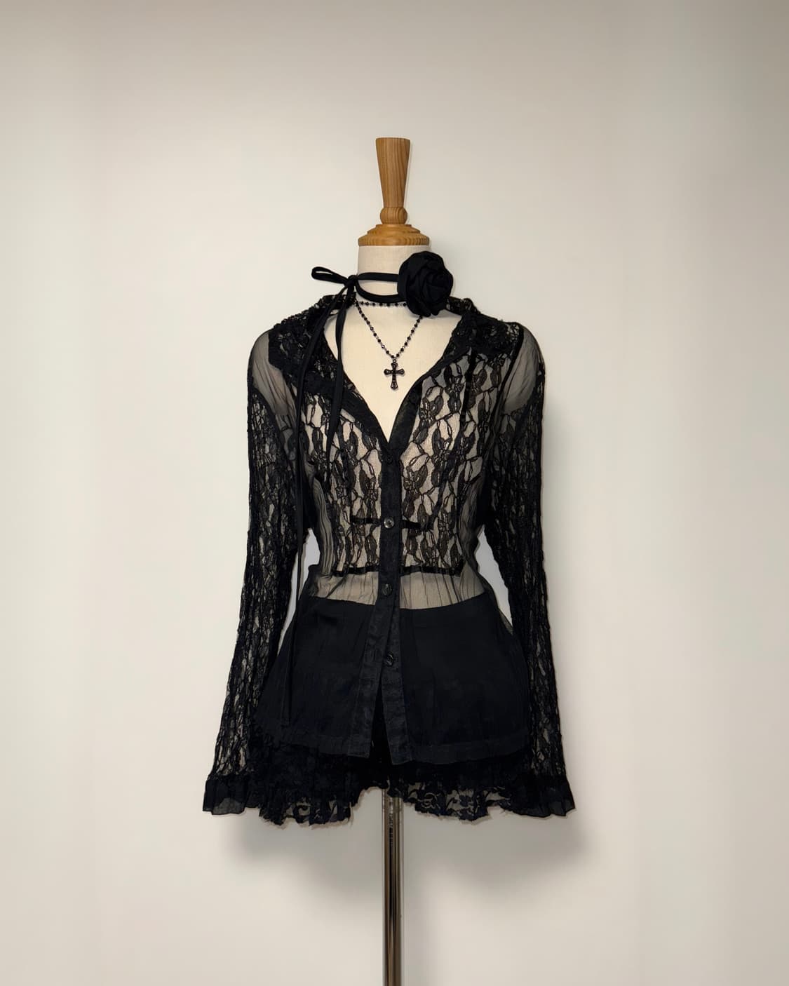 레이스 시스루 고스 데일리 셔츠 상품이미지1