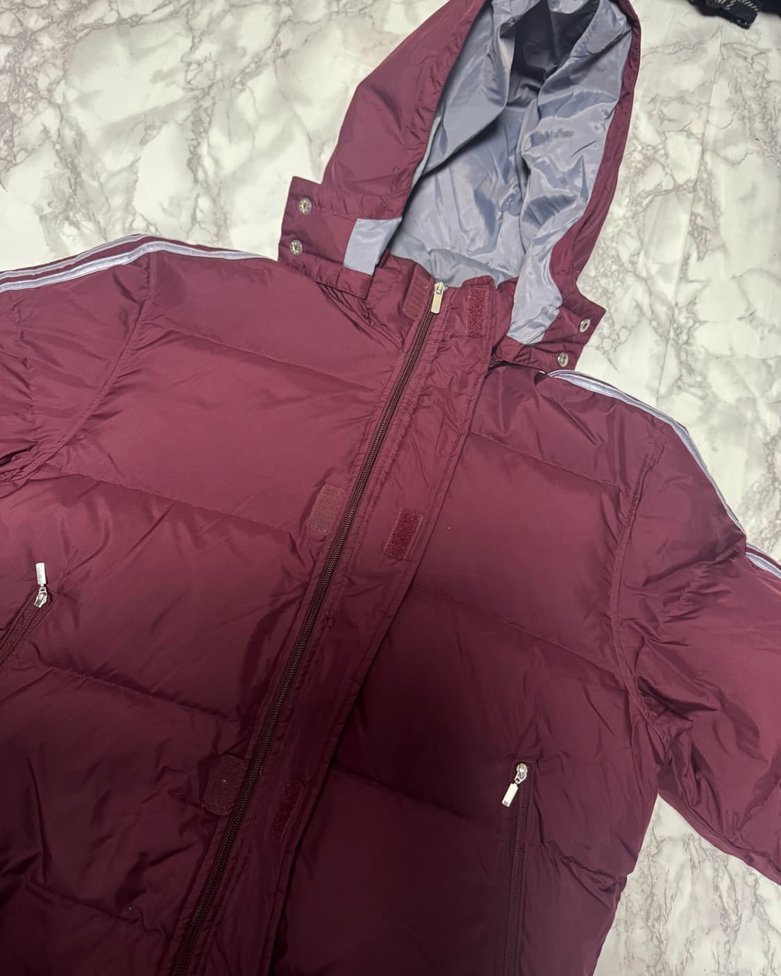대장 아디다스 삼선 버건디x실버 푸퍼 패딩 자켓 상품이미지5