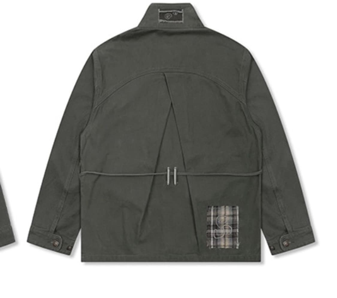 루나키후 하늘 체크 배색 워싱 코튼 자켓 (KHAKI) 상품이미지4