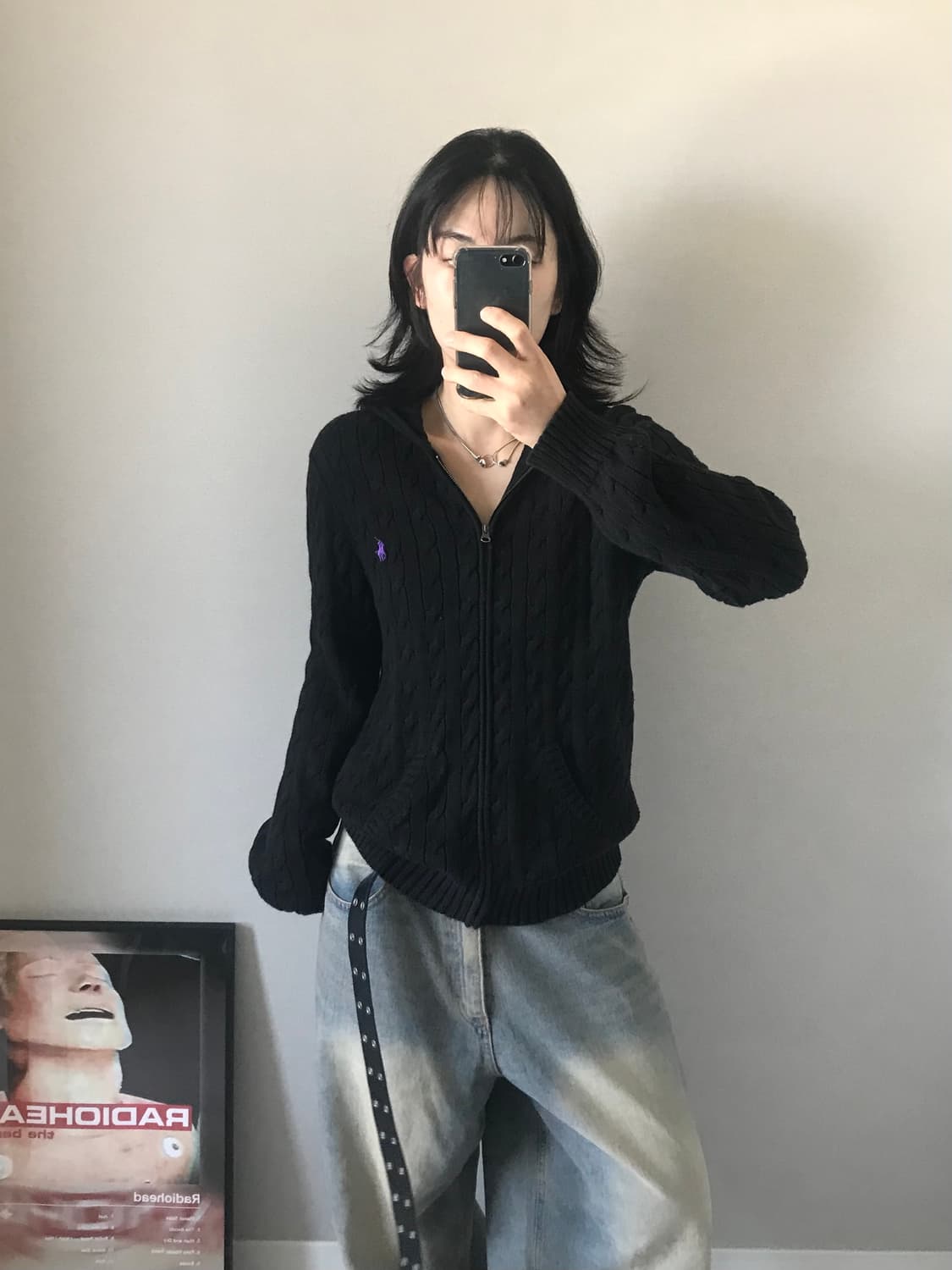 폴로 랄프로렌 포니 로고 블랙 케이블 니트 후드집업 상품이미지4