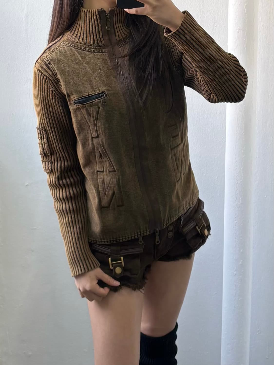 Vintage Brown Two-way Knit Zip-up 상품이미지2