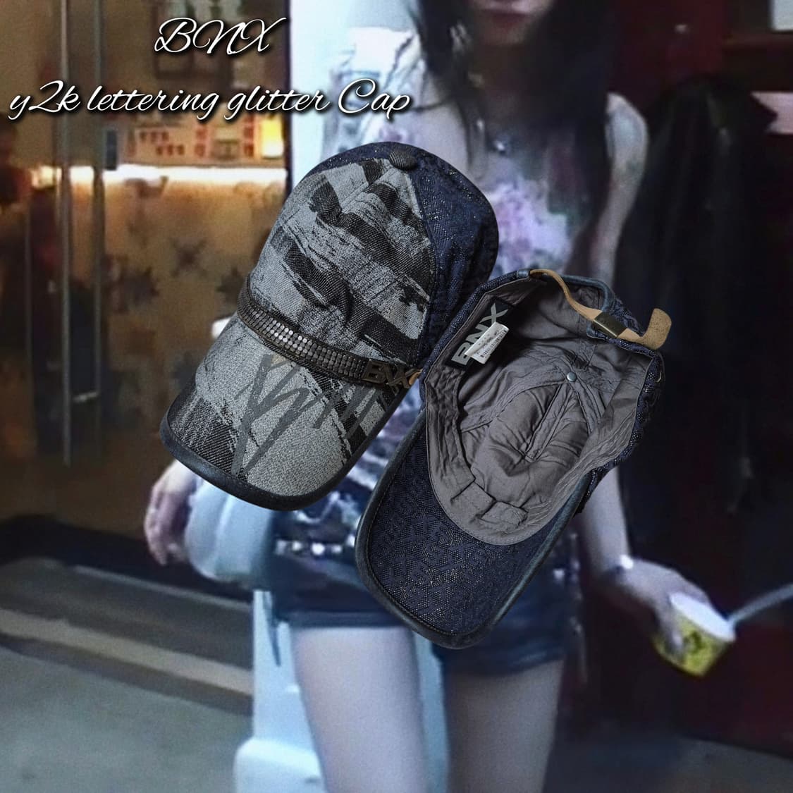 BNX y2k lettering glitter Cap 상품이미지1