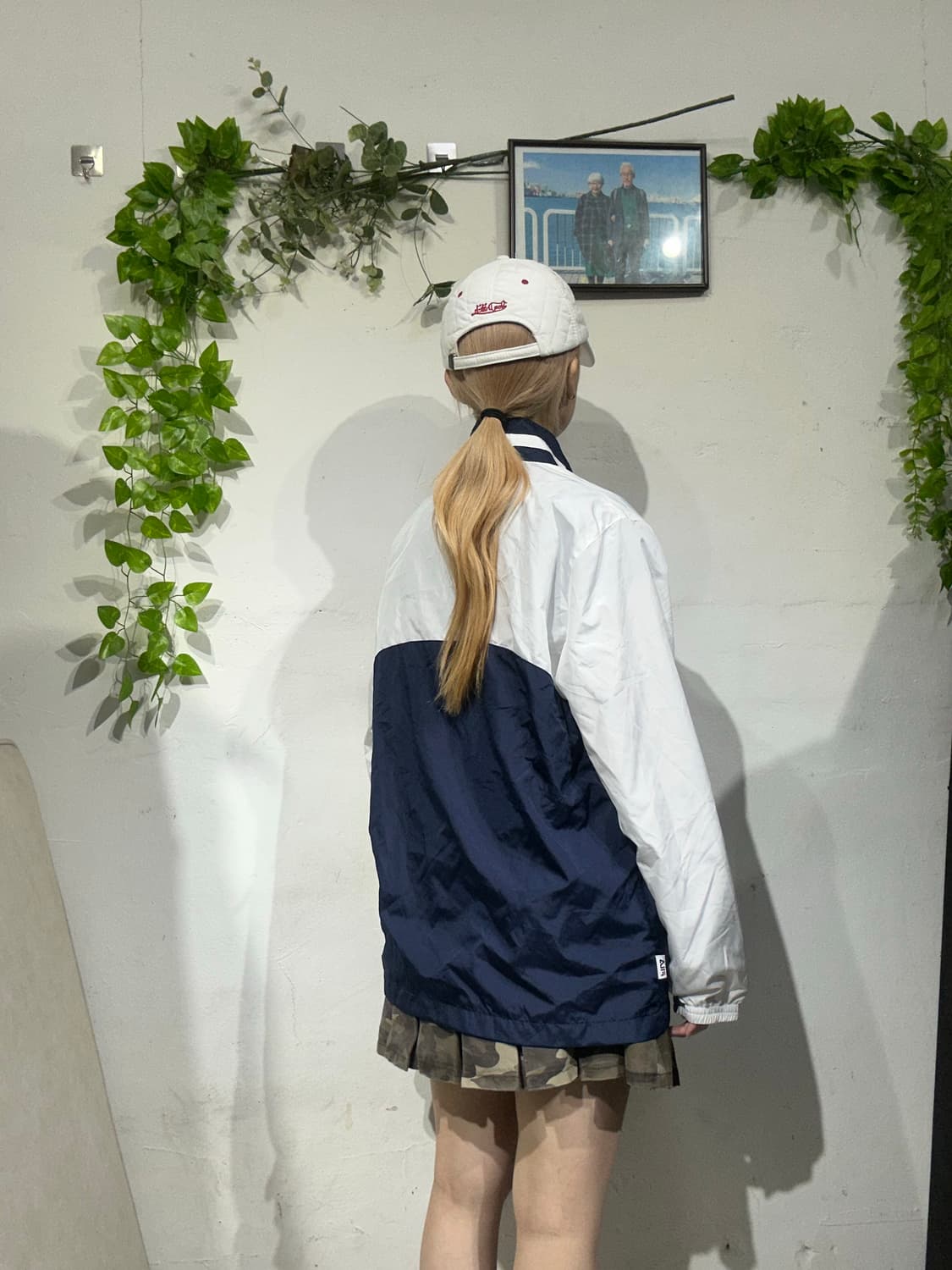 휠라 네이비 배색 화이트 오버핏 바람막이 자켓 L 상품이미지3