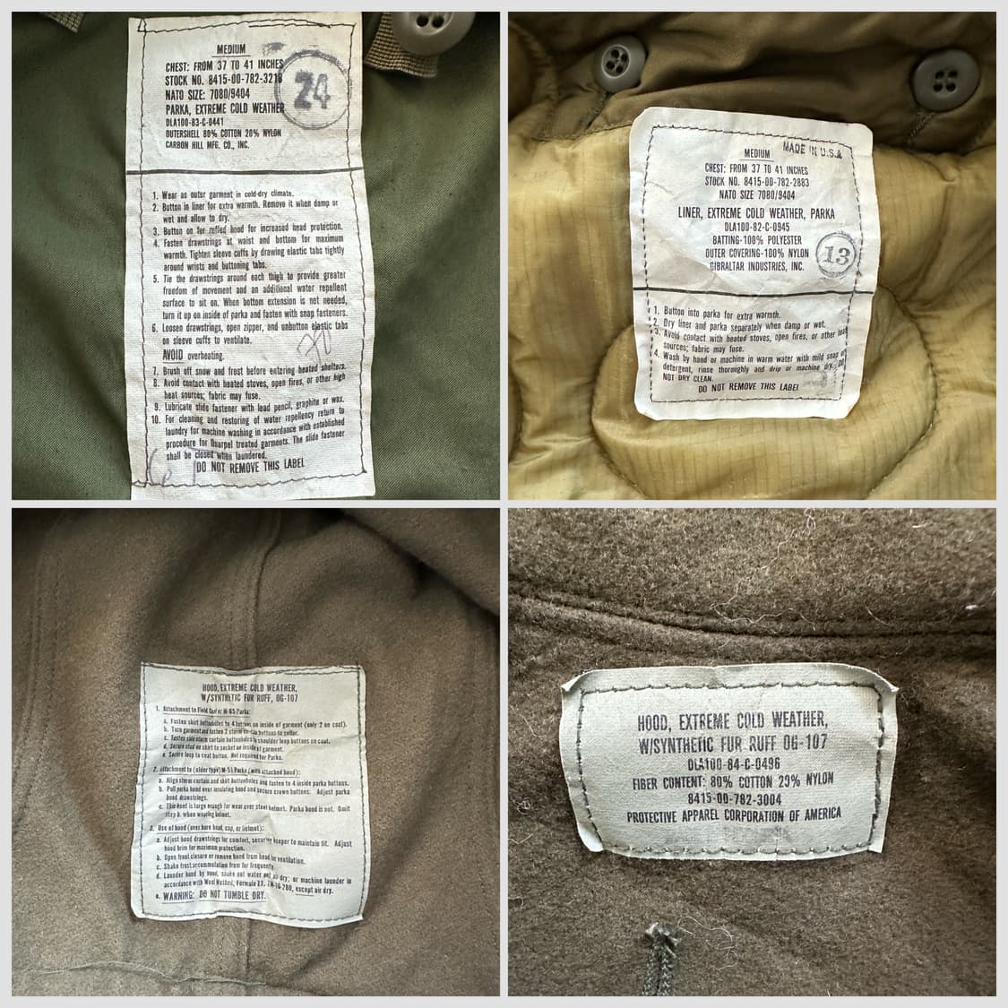 80s 미군 오리지널 M65 피쉬테일 파카 풀셋(내피,후드) M 상품이미지3