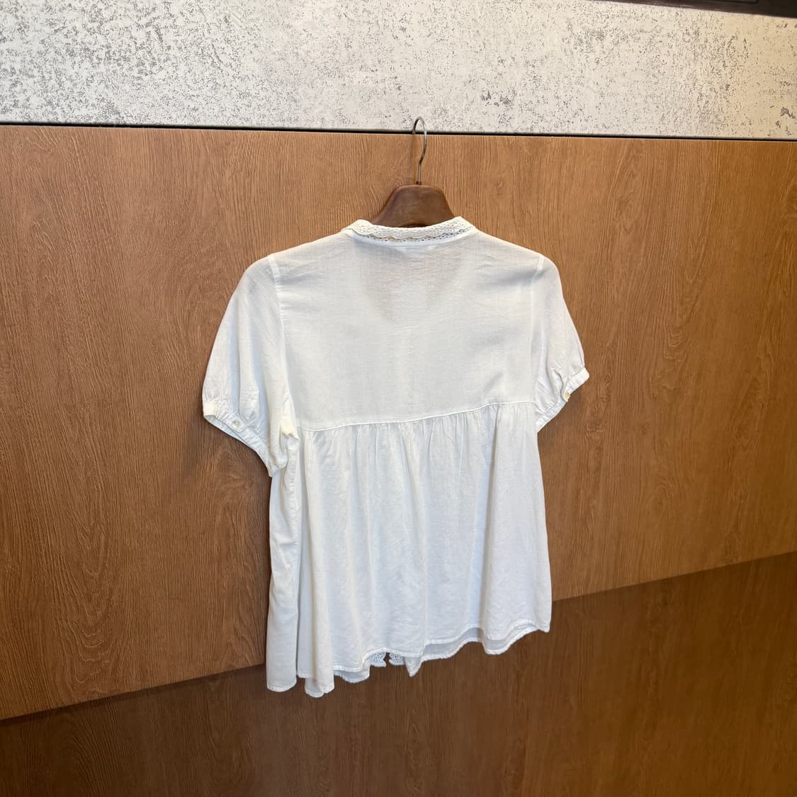 빈티지 반팔 블라우스 크로셰 레이스 카라 버튼업 디테일 아이보리 상품이미지2