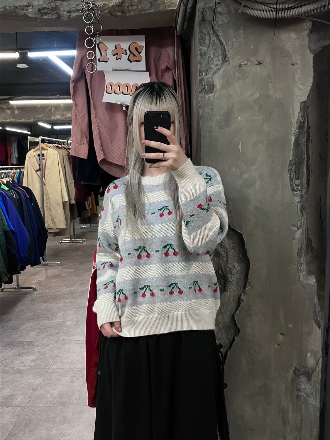 빈티지 체리 패턴 니트 블루  #csz3180 상품이미지2