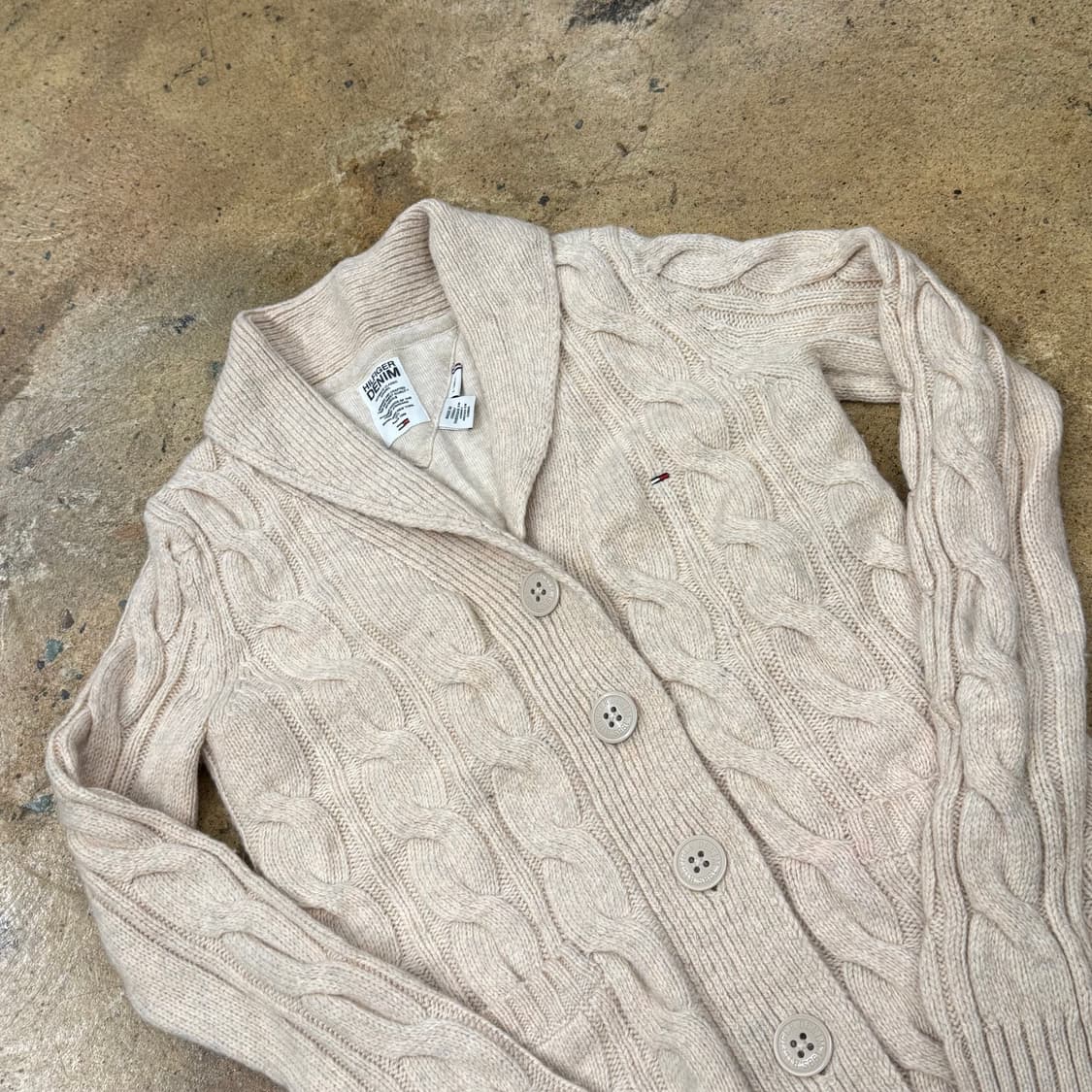[정품/XS] 타미힐피거 데님 케이블 니트 가디건 아이보리 b19 상품이미지1