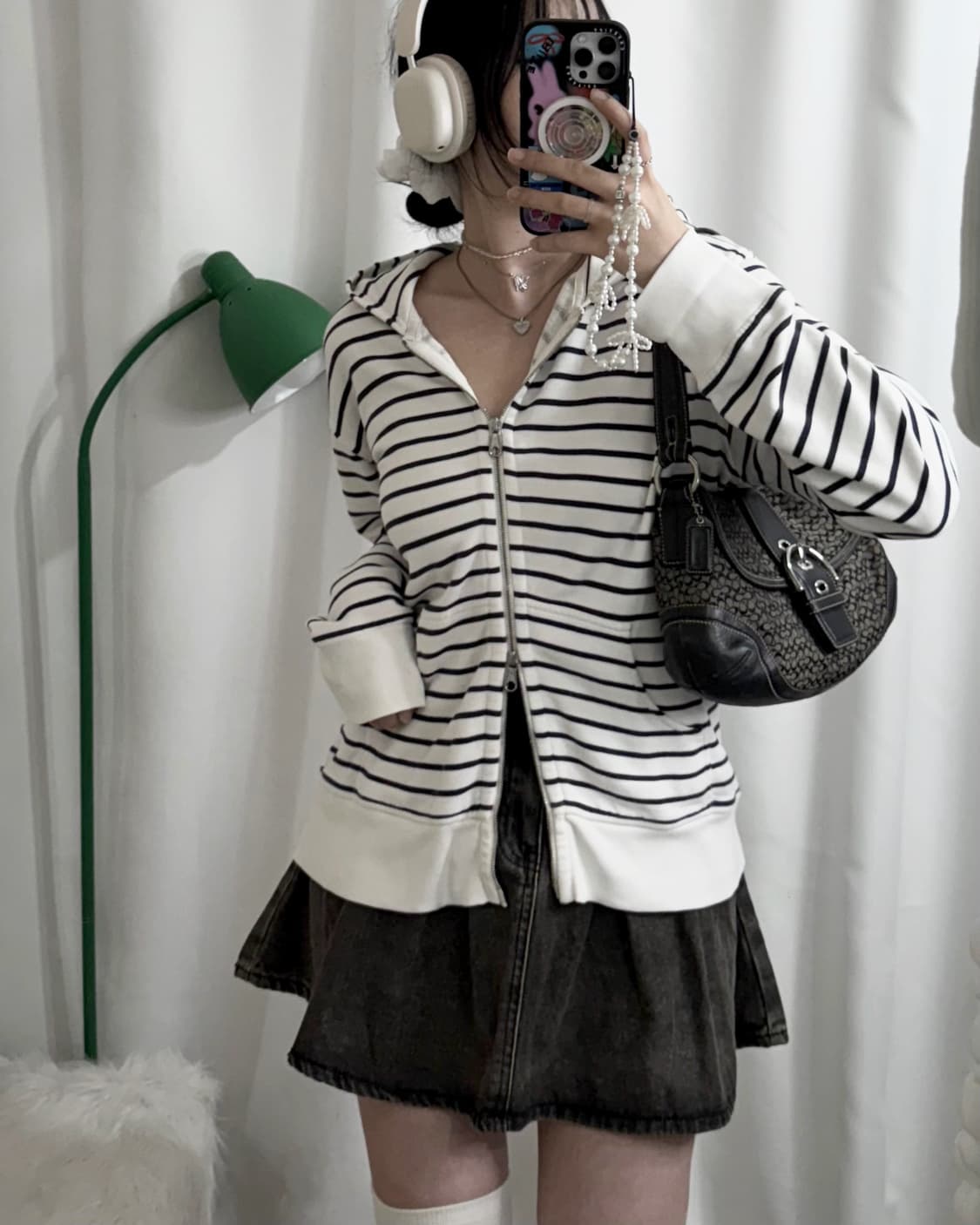 화이트 & 블랙 스트라이프 투웨이 후드 집업 상품이미지4