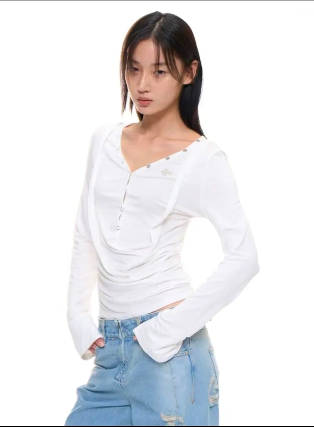 2000아카이브스 DRAPED HENLEY TOP (WHITE) 상품이미지1