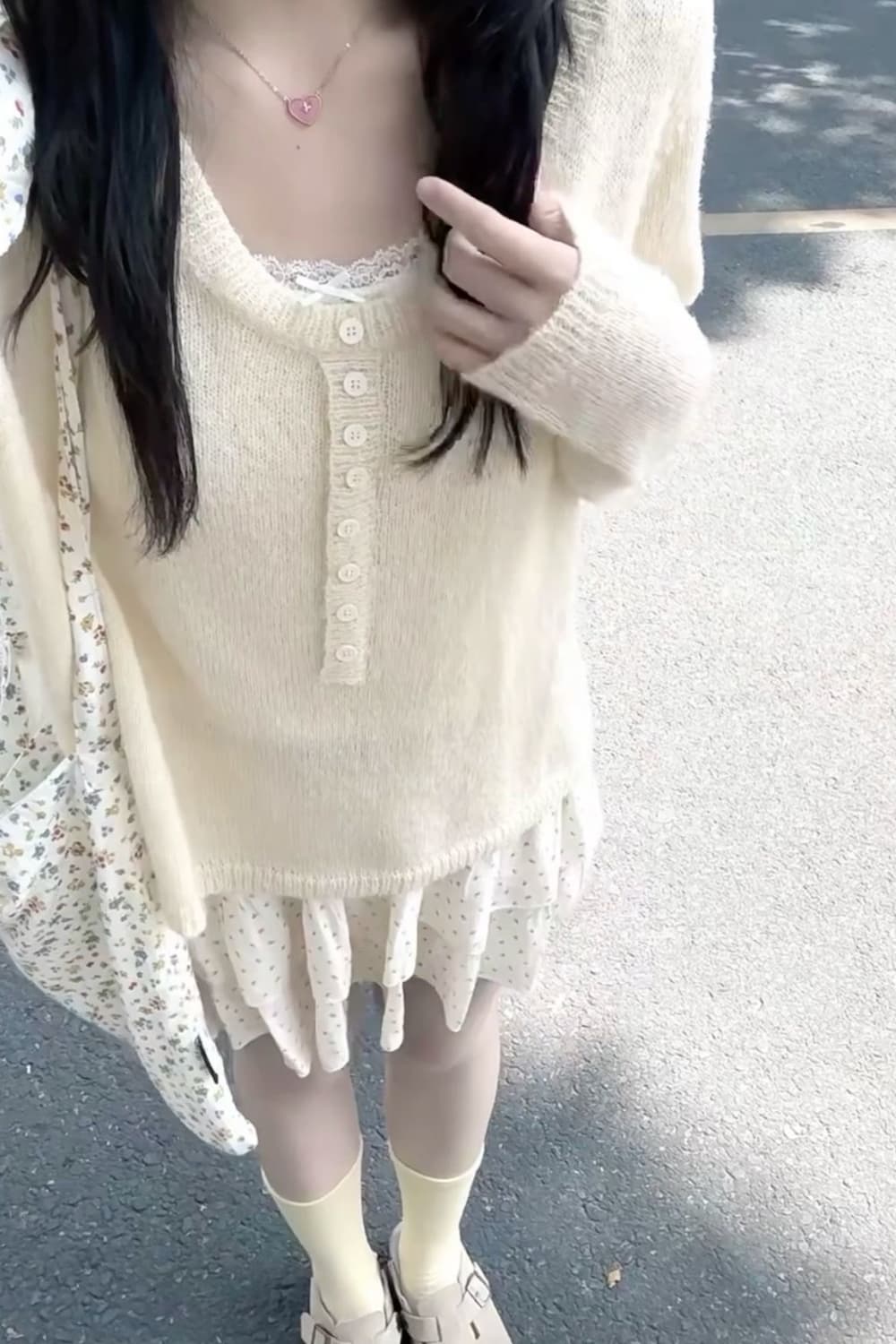 빈티지 백리본 뽀글이 티셔츠 원피스 라떼갸루 코리락쿠마깔 히메갸루 상품이미지3