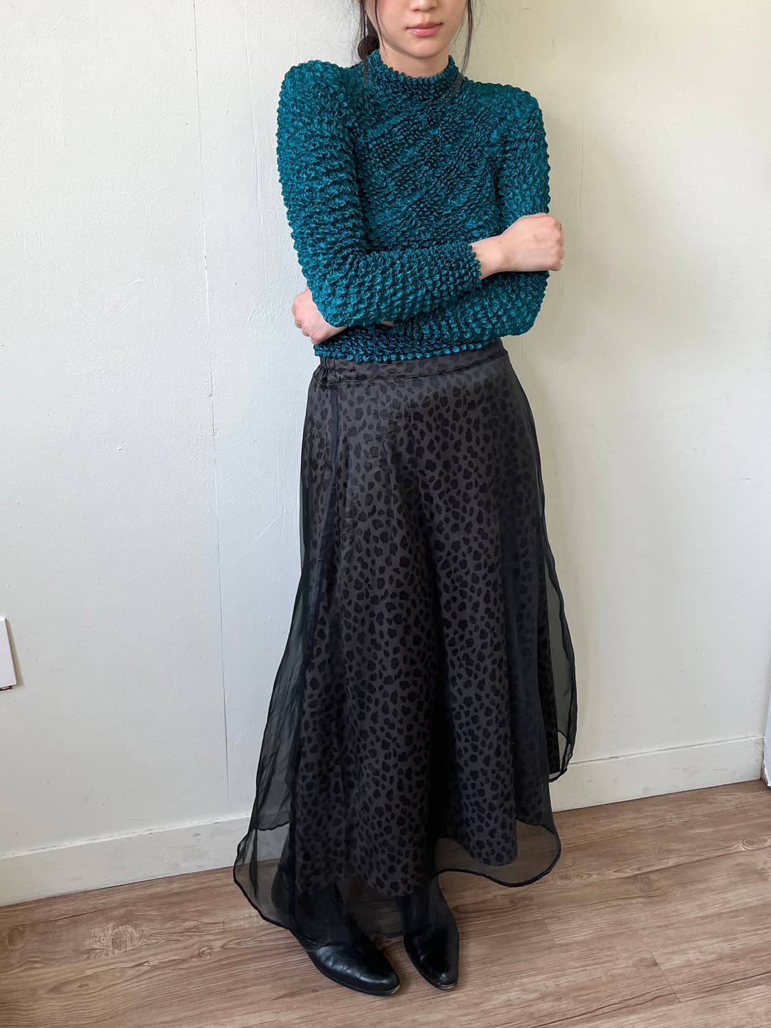 COLZA 호피 레이어드 시스루 스커트 상품이미지6