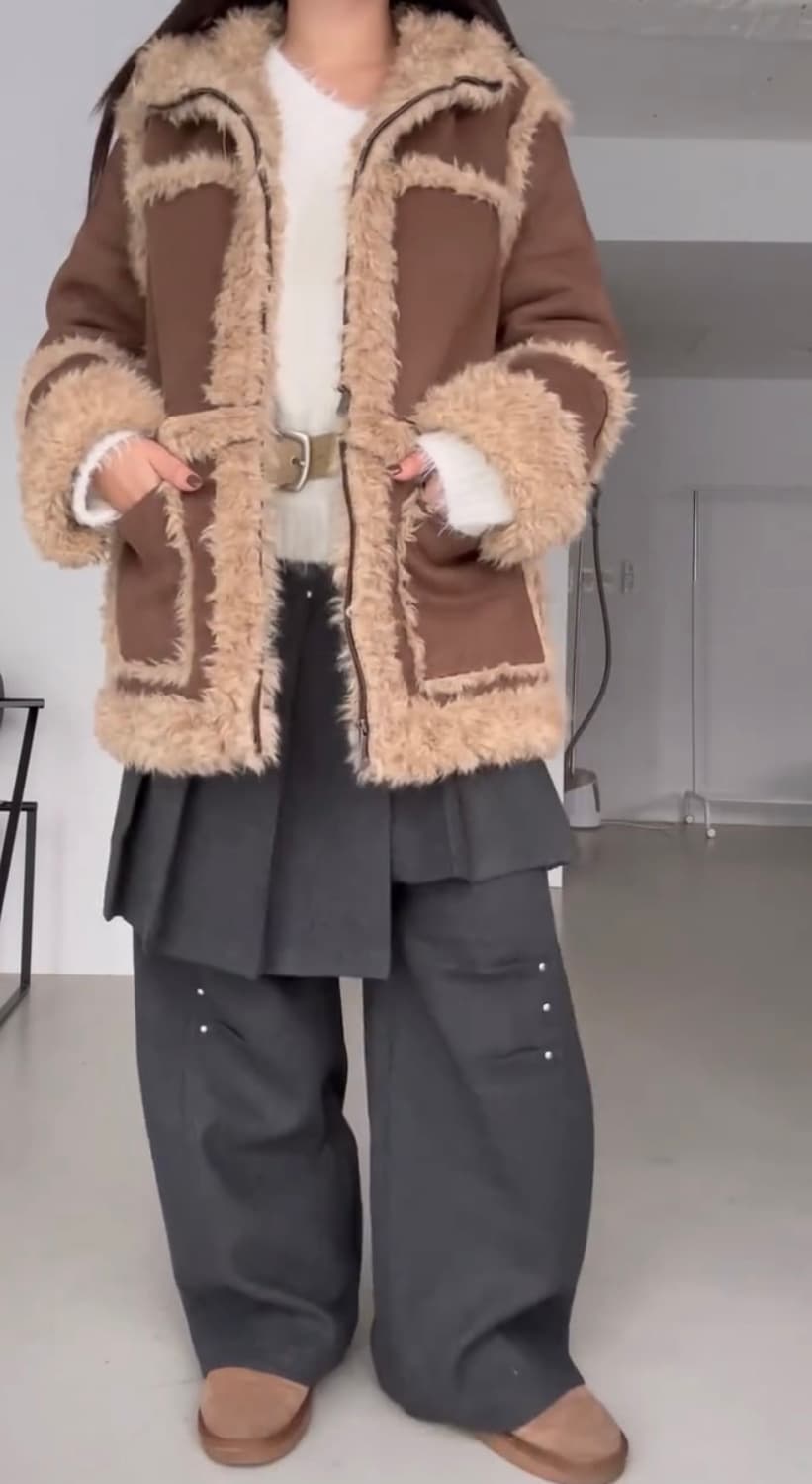 아수라 투웨이 스웨이드 후디 무스탕 브라운 상품이미지4