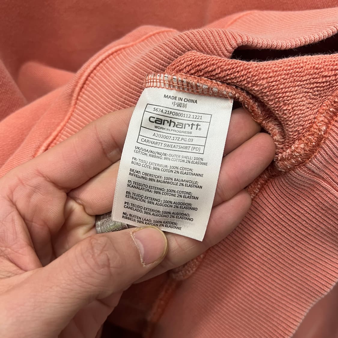 칼하트 WIP 더스티 로즈 로고 스웻 맨투맨 L 상품이미지4