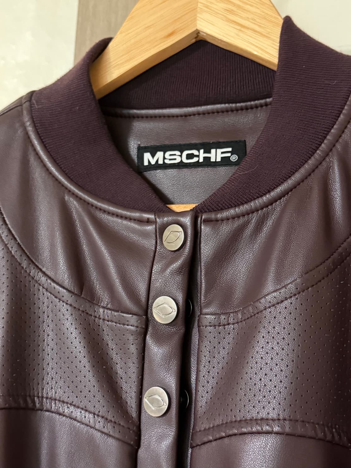 미스치프 레더 봄버 자켓 버건디 M 상품이미지3