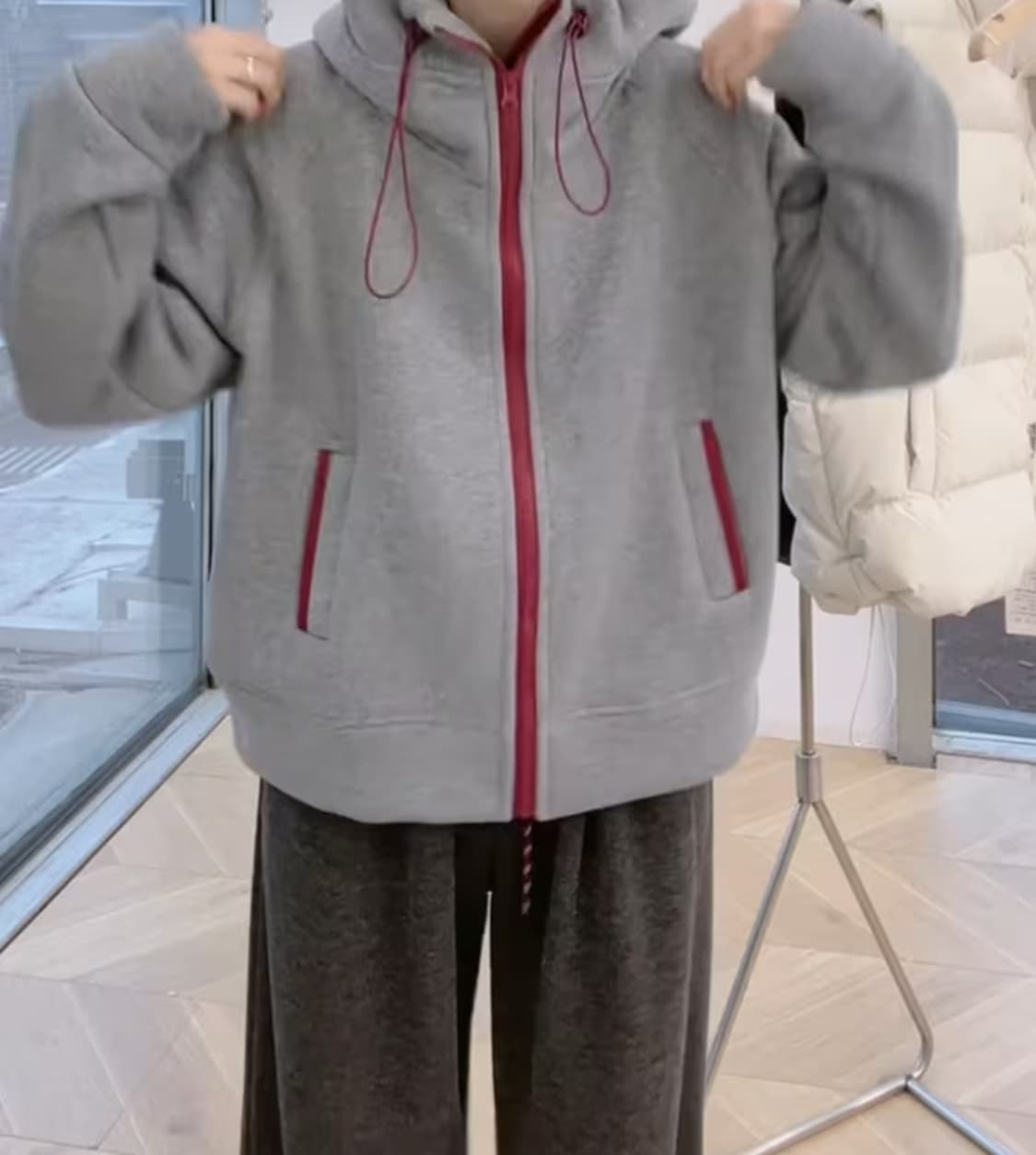 배색 후드 집업 점퍼 상품이미지2