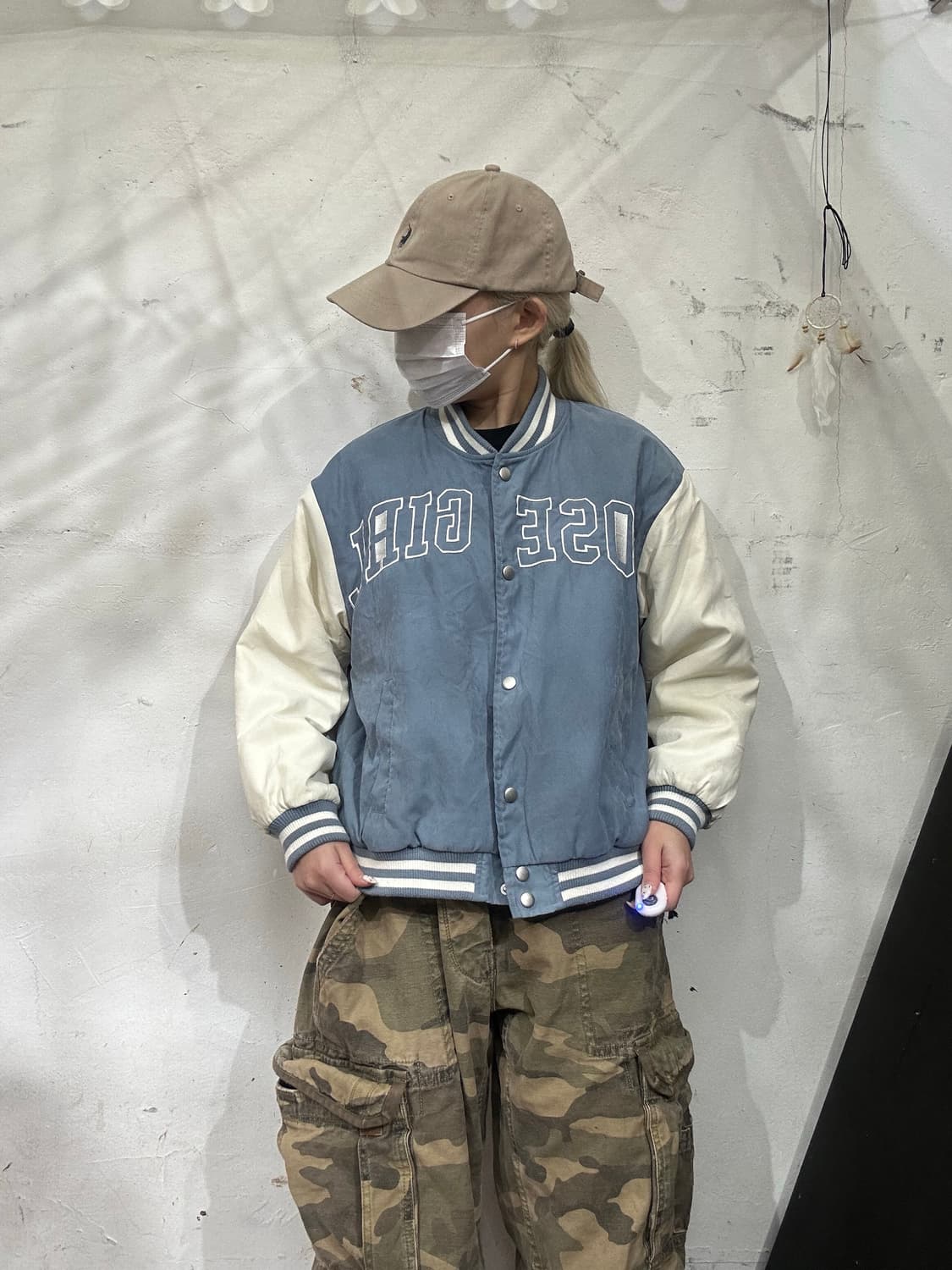 일본 빈티지 스카이 블루 화이트 누빔 바시티 스타디움 자켓  상품이미지2