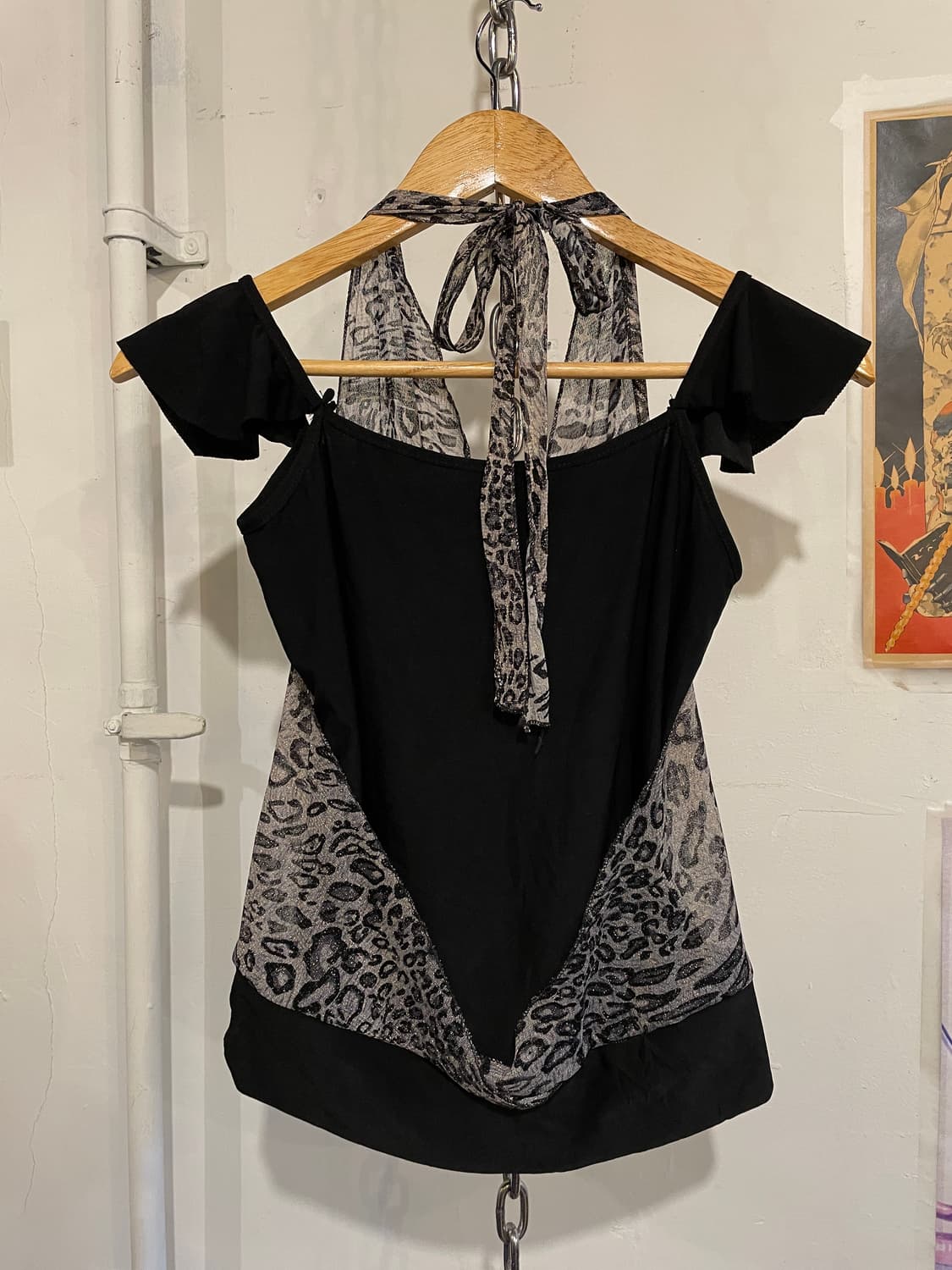 레오파드 패턴 홀터 체인 블랙 슬리브리스 갸루 상품이미지6