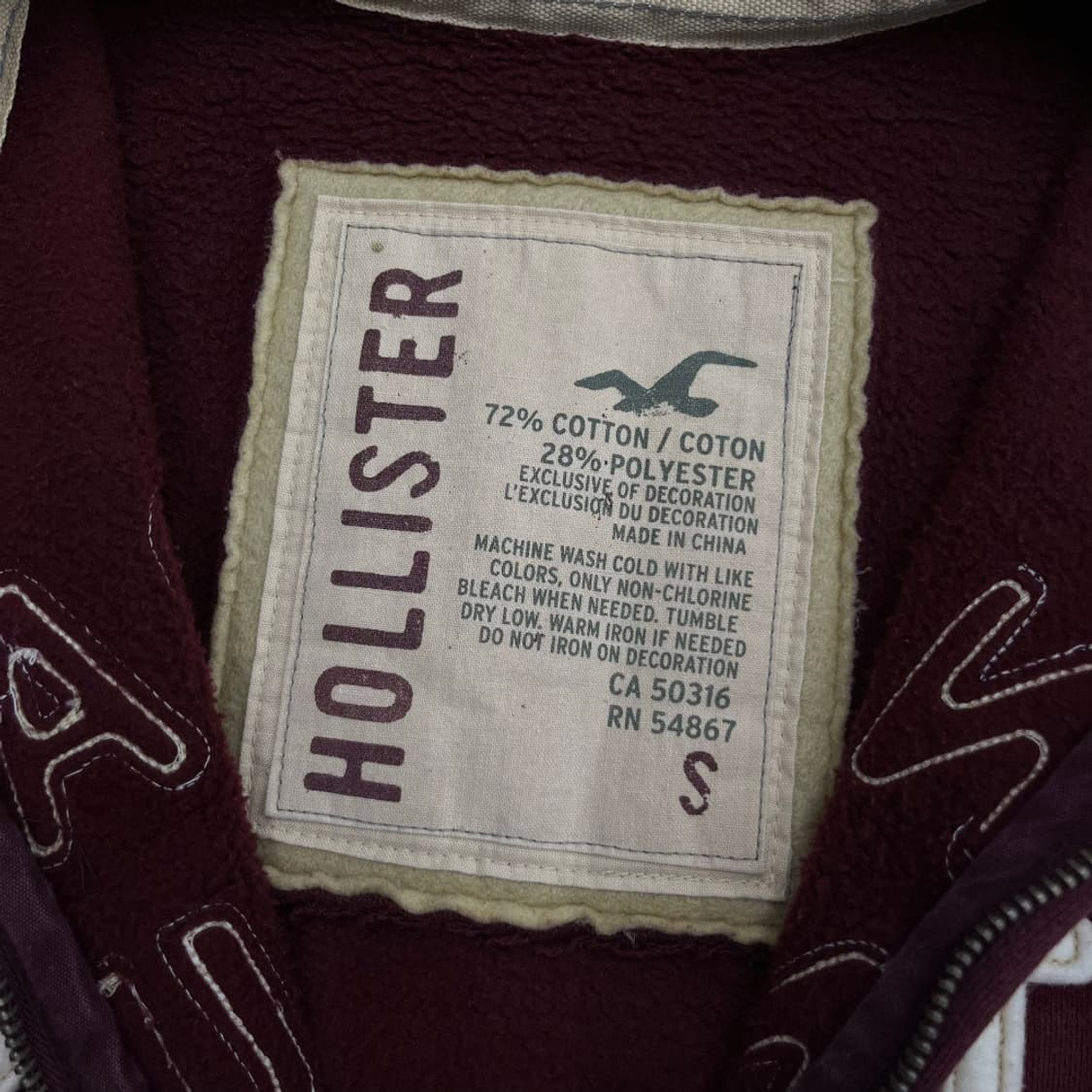 홀리스터 센터로고 와인 후드집업 S 상품이미지6
