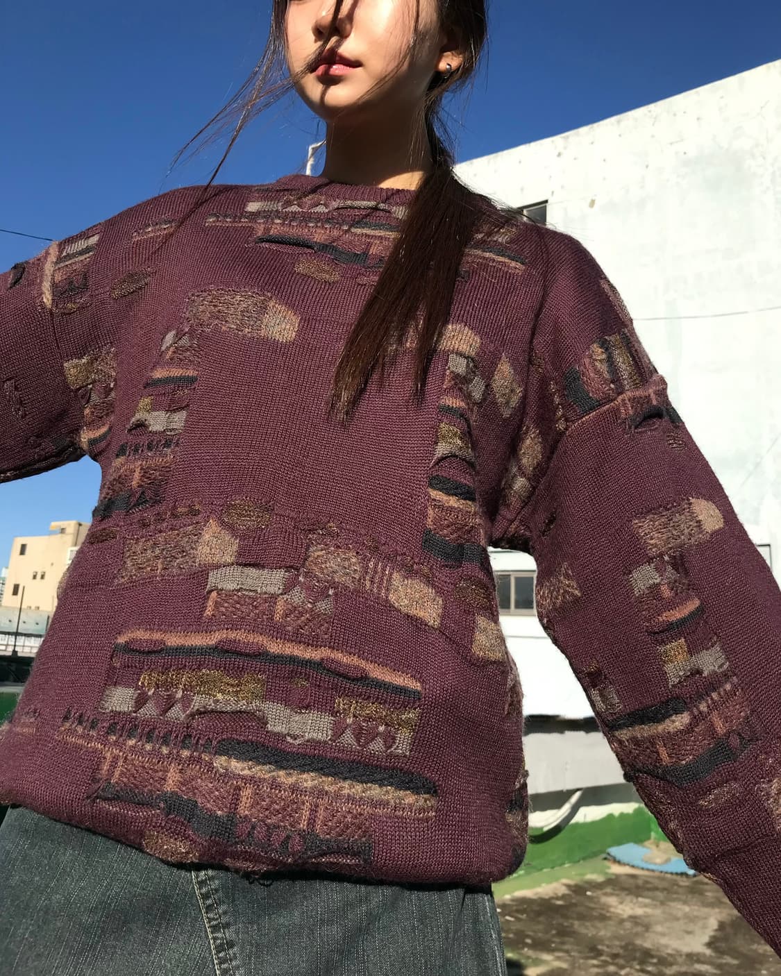 자주 와인 텍스쳐 니트  상품이미지4