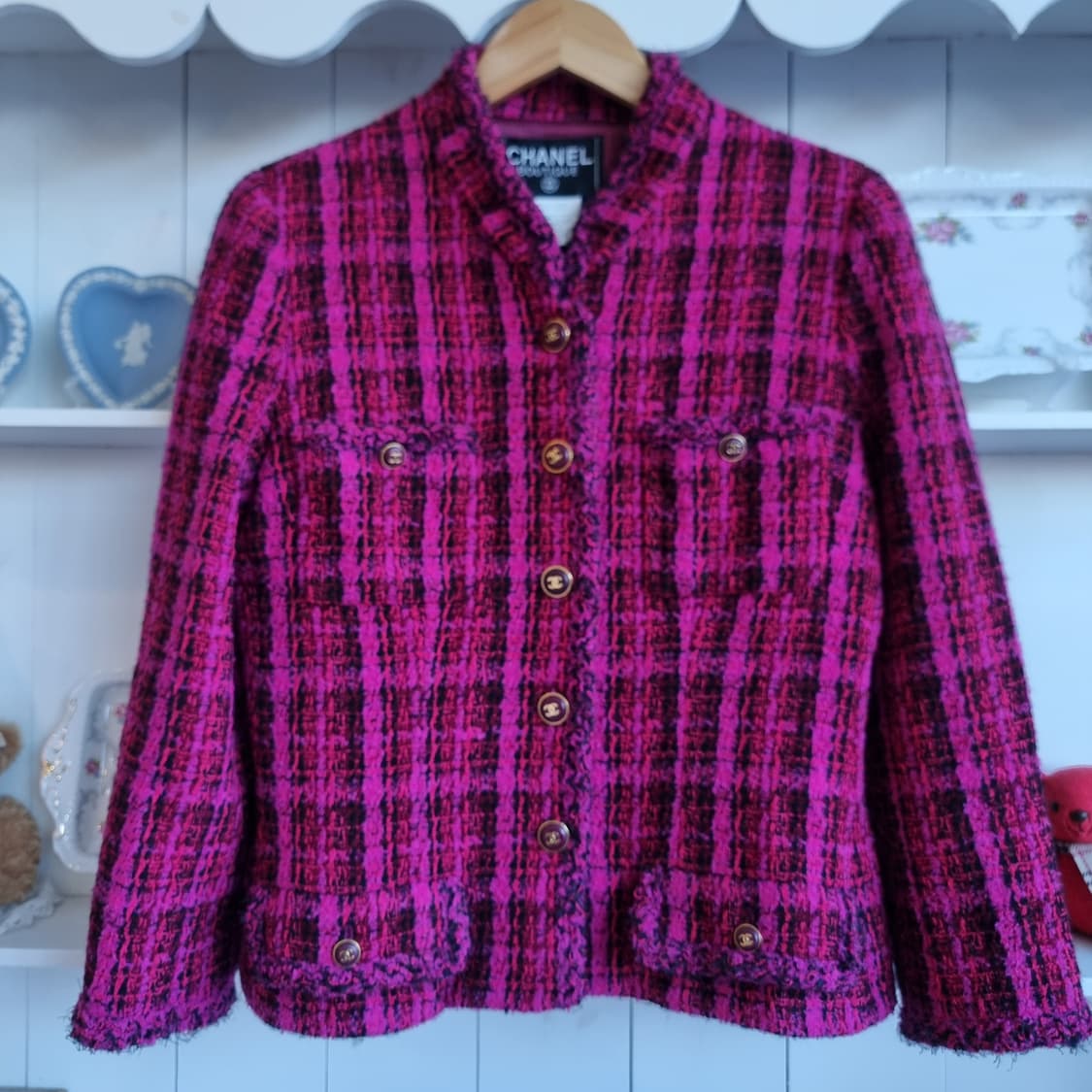 CHANEL샤넬트위드자켓 핫핑크 체크 상품이미지1