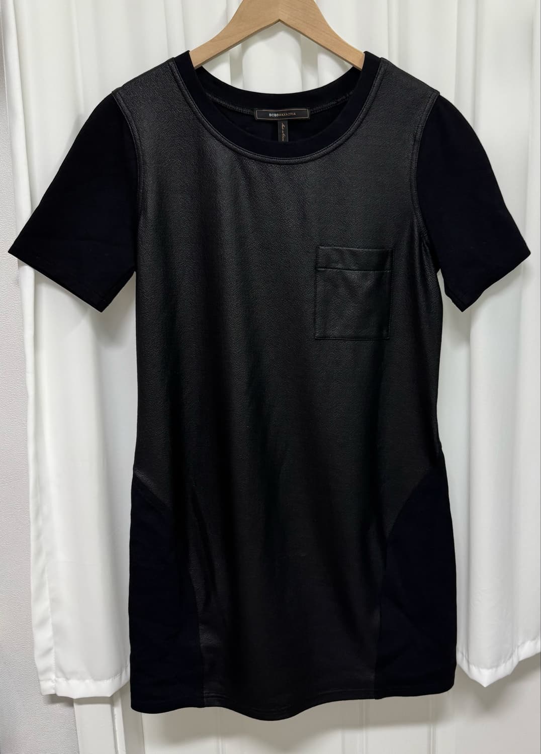 BCBGMAXAZRIA 블랙 레더 배색 반팔원피스 M 상품이미지1