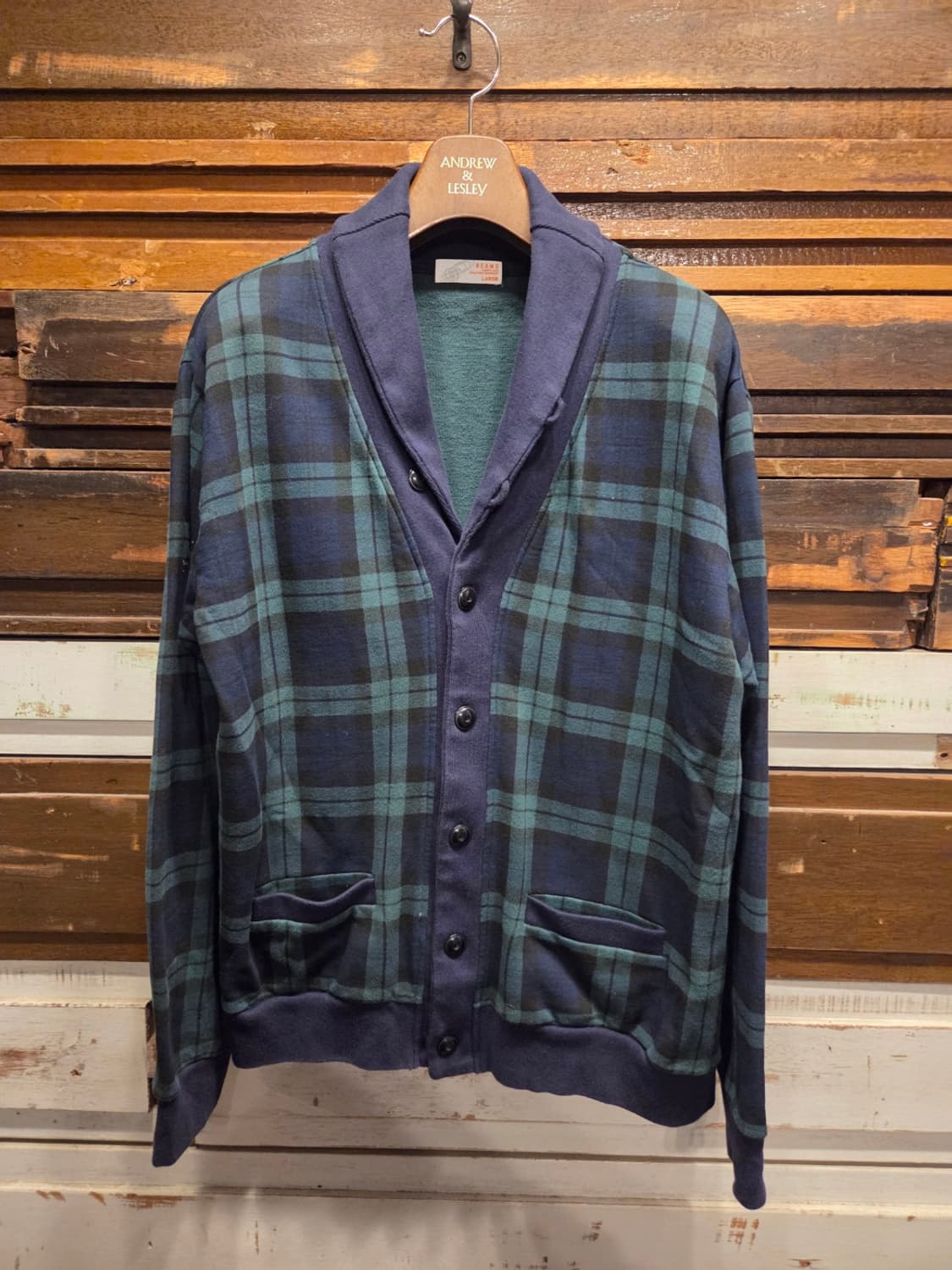 빔스 블랙와치패턴 숄칼라 카디건  상품이미지9