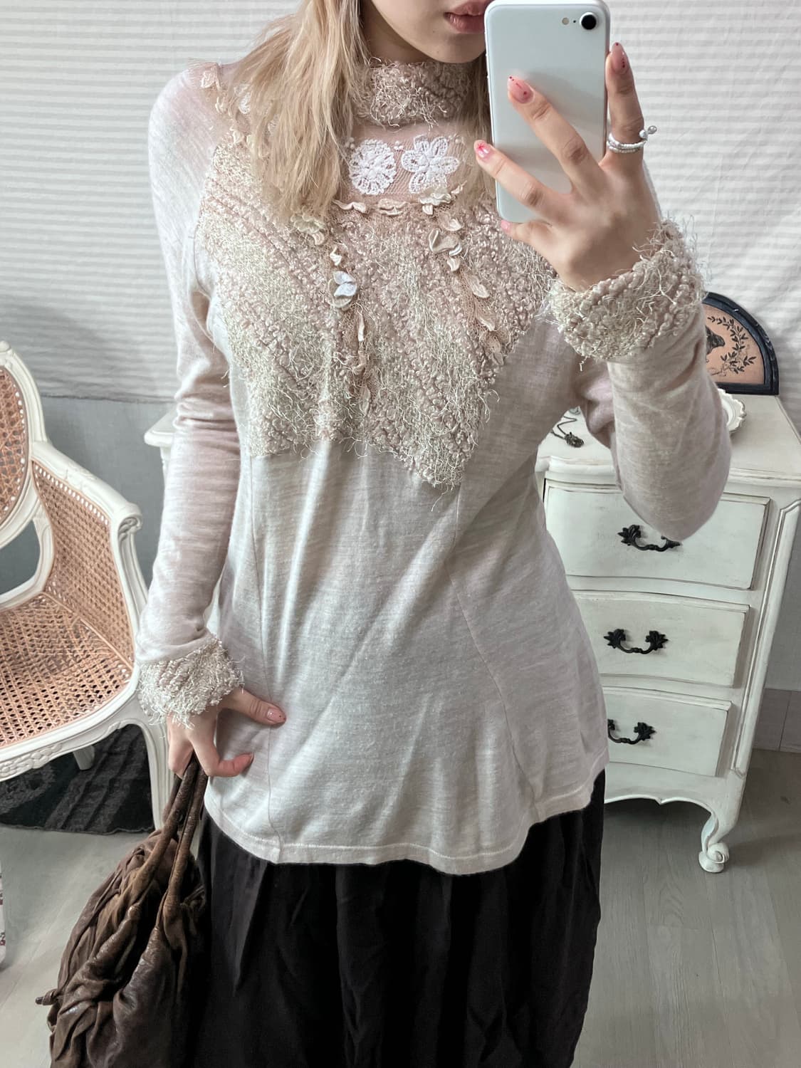 pink beige princess frill knit thirt 상품이미지4
