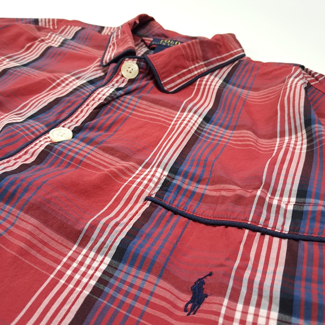 CL097 L 폴로 랄프로렌 네이비 포니 자수 레드 체크 파자마 셔츠 상품이미지4