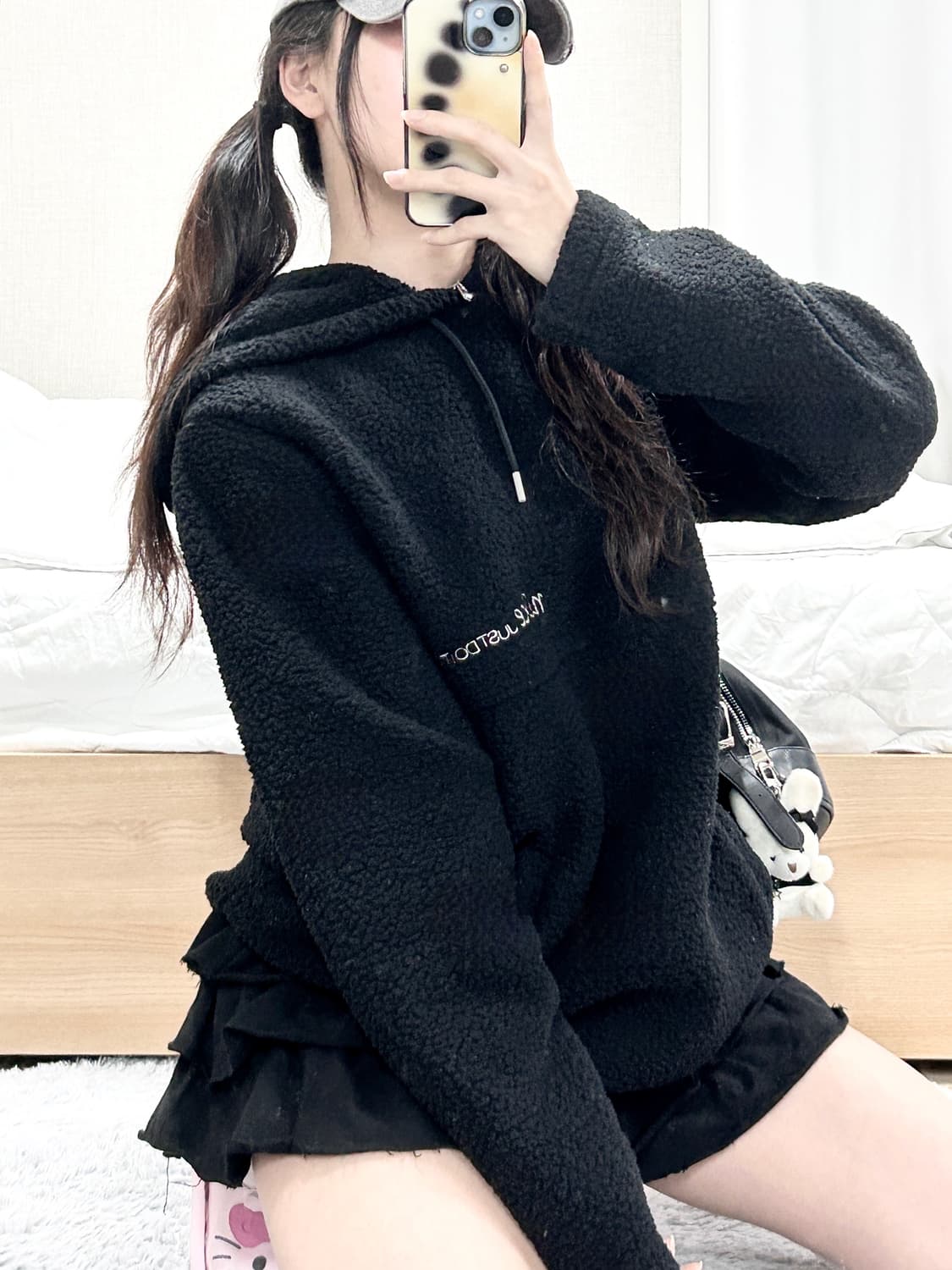 나이키 자수로고 블랙 뽀글이 후드 상품이미지1