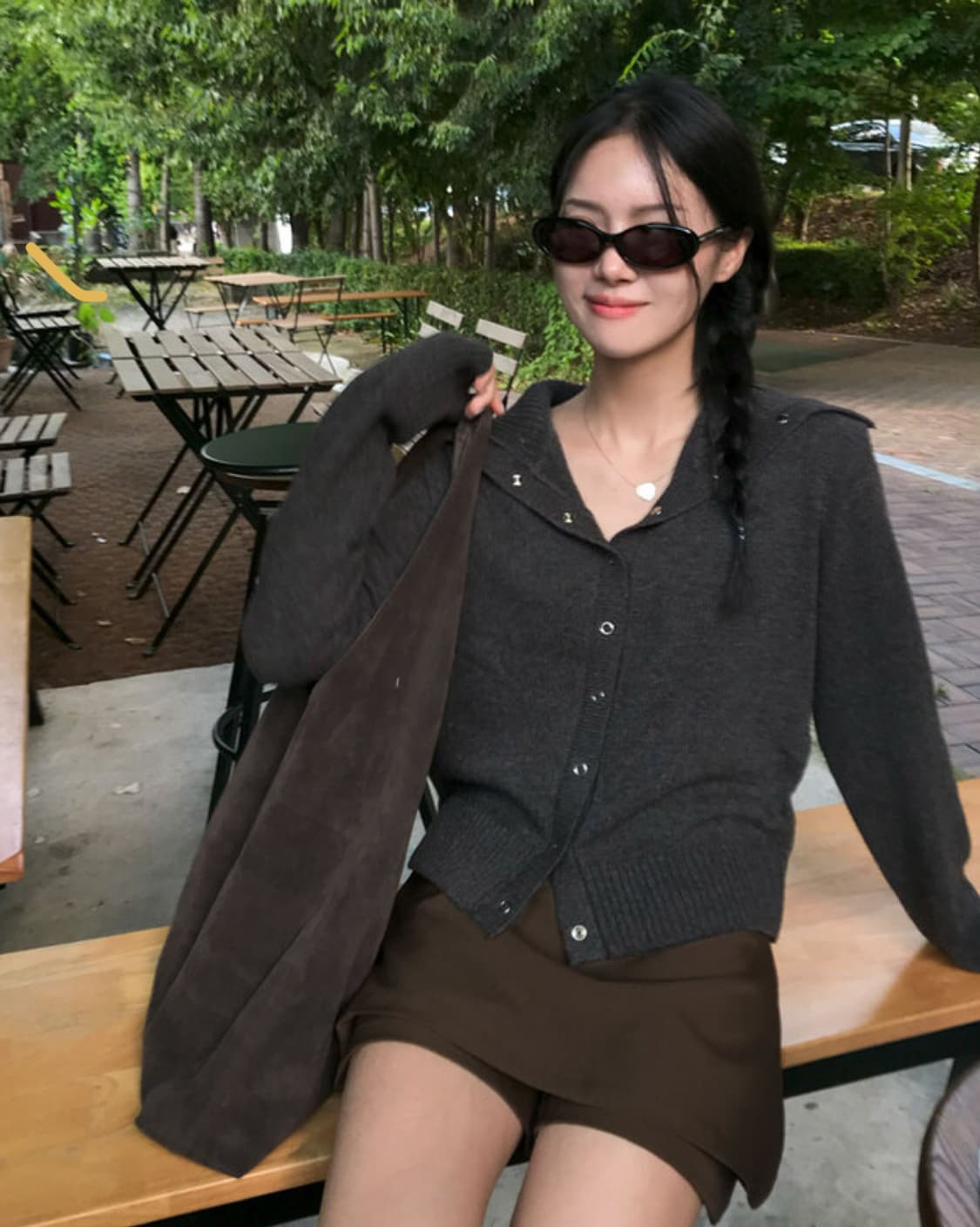 버튼 카라 니트 [브라운] 상품이미지3