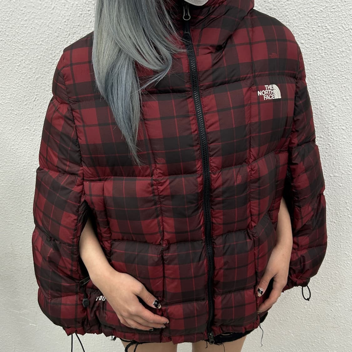 노스페이스 레드 체크패턴 케이프 패딩 85 상품이미지1