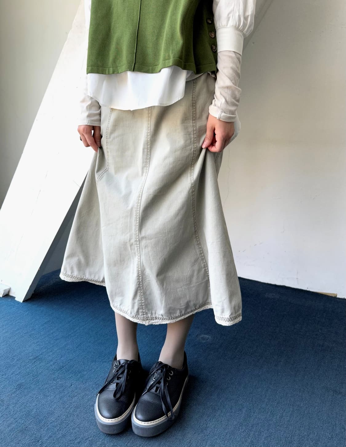 Light denim washed deisgn long skirt 상품이미지7