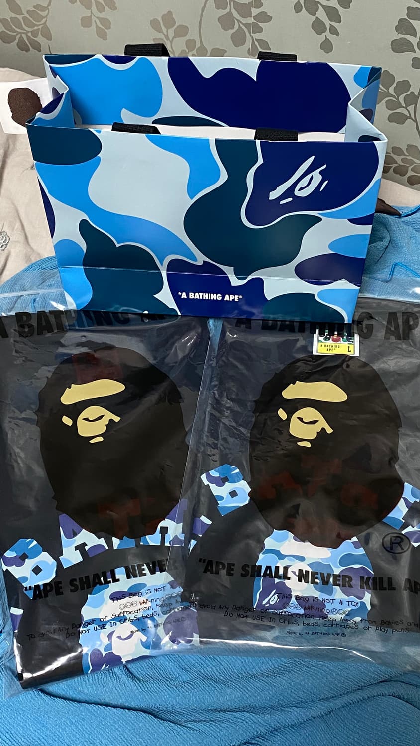 L, XL) 새상품, 베이프 ABC 카모 컬리지 티셔츠 블랙 블루    상품이미지2