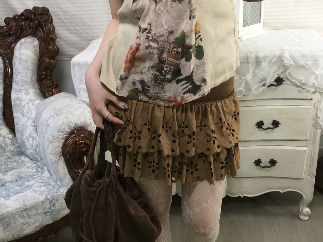 일본빈티지 브라운 펀칭 캉캉 스커트 상품이미지4