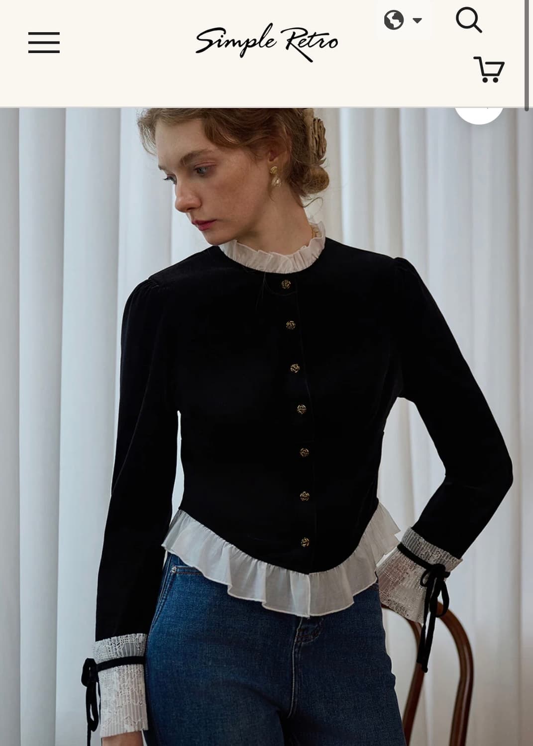 심플레트로 벨벳 블라우스 상품이미지1