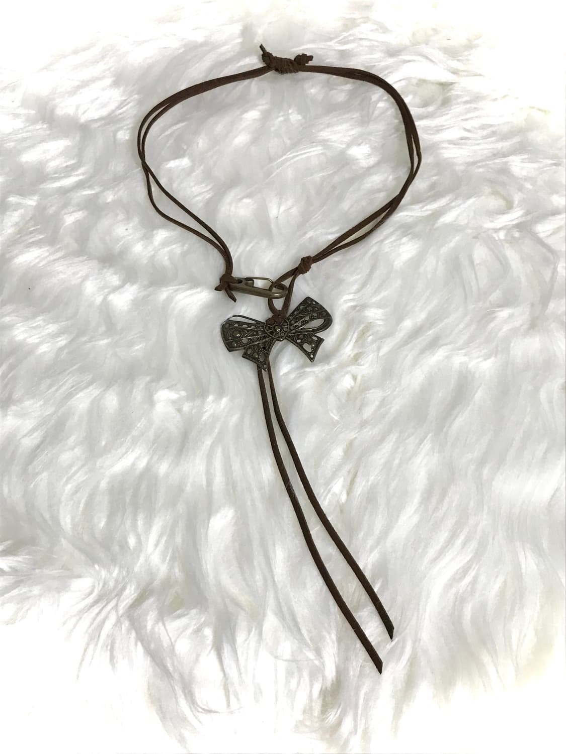 빈티지 엔틱 골드 리본 스웨이드 끈 길이조절 목걸이 상품이미지2